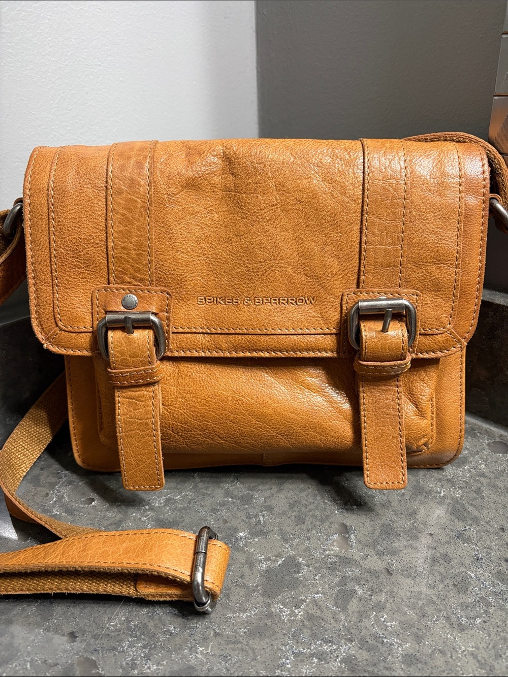 Spikes & Sparrow Cognac/Brown Leather Crossbody Bag